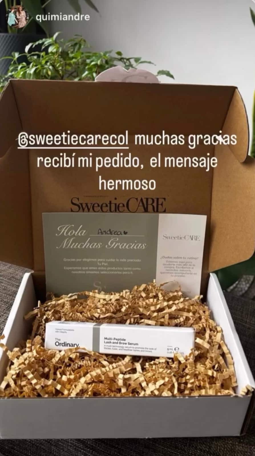 Unboxing real de cliente en Instagram (@quimiandre)