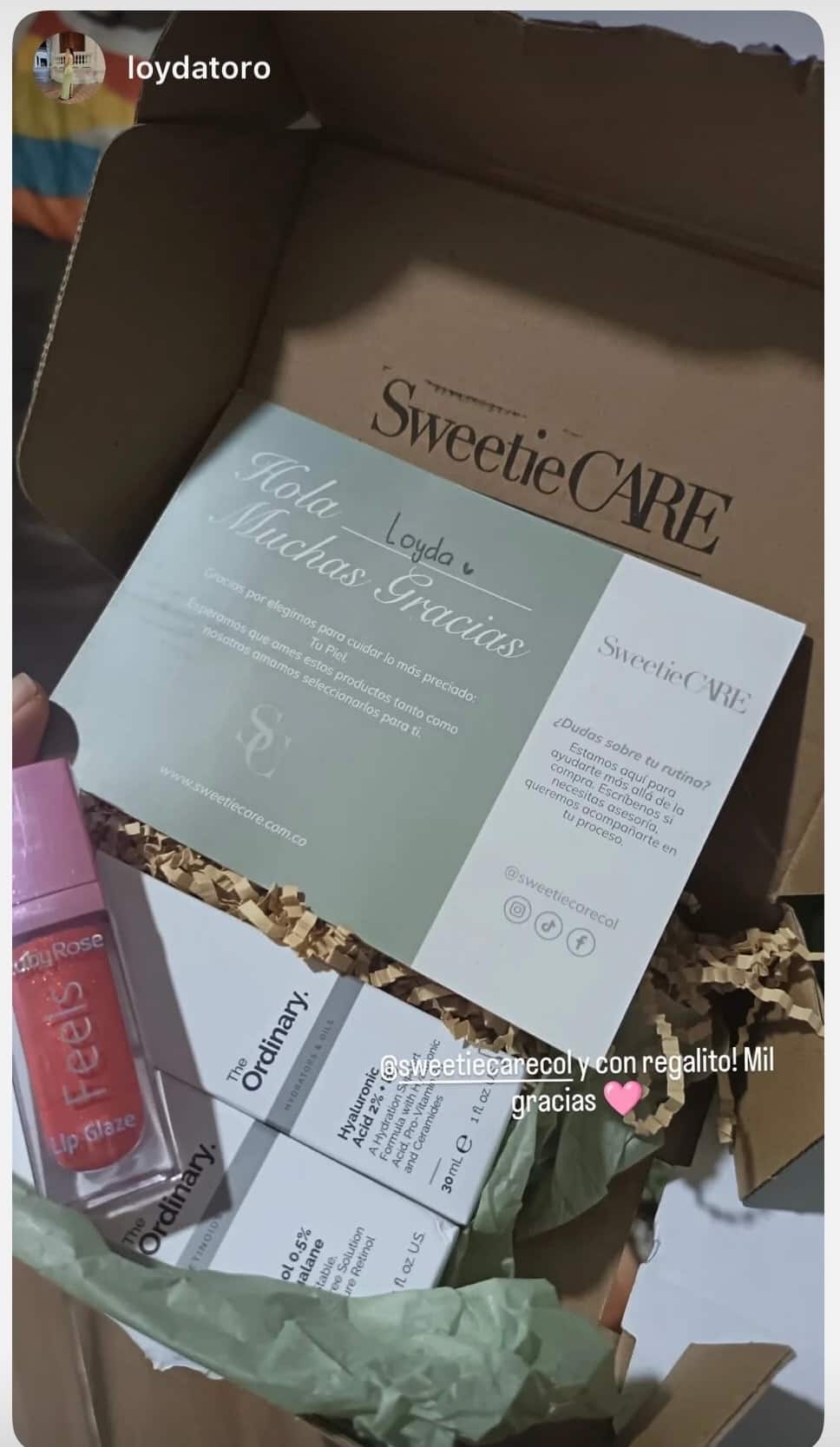 Unboxing real de cliente en Instagram